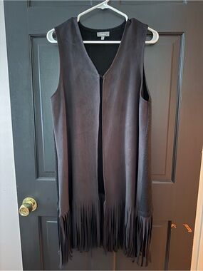 70’s suede & knit w/Fringe Leather Vest - Black